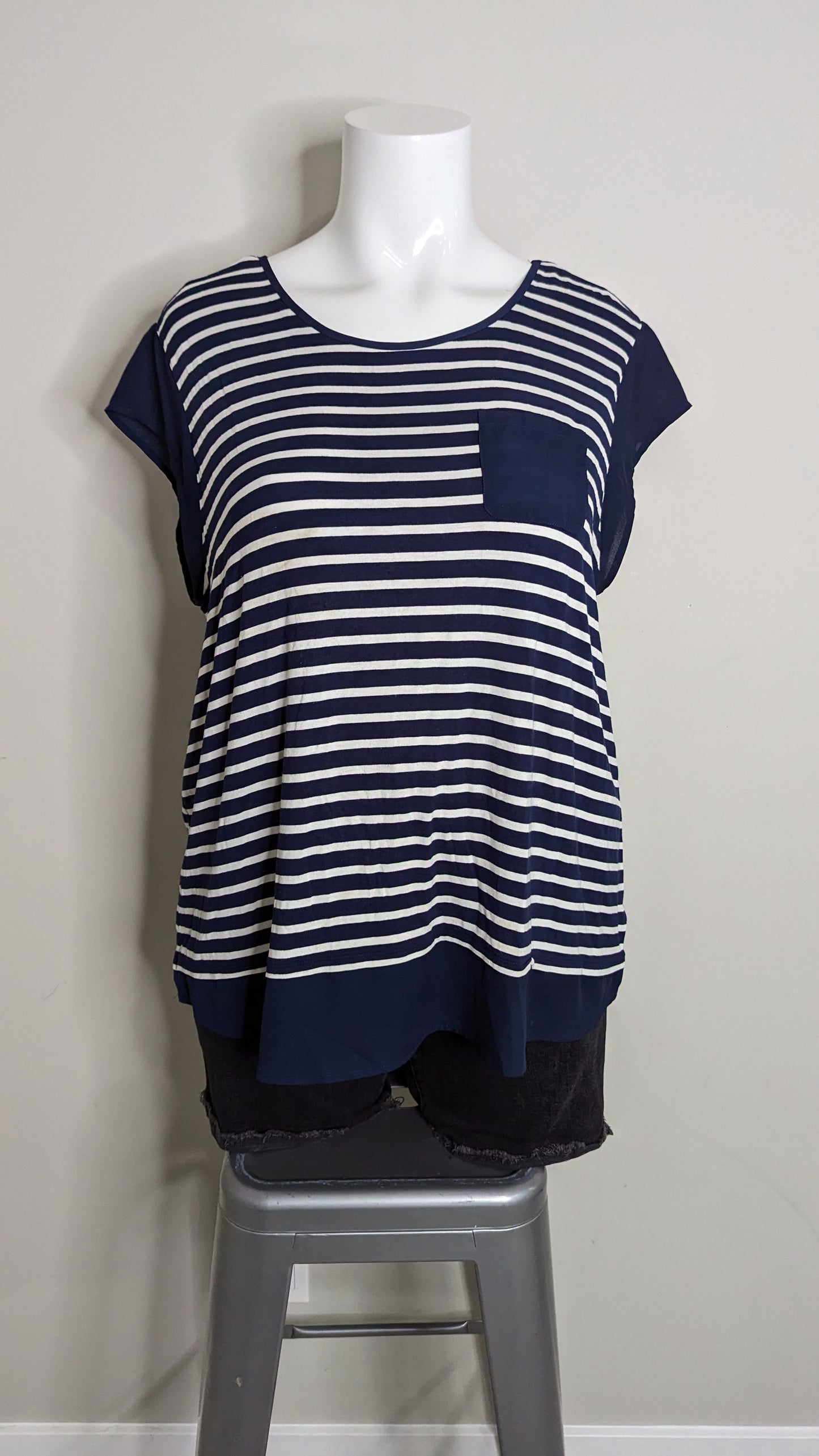 Ricki's Blue and White Striped Pocket Tee - Size XXL
