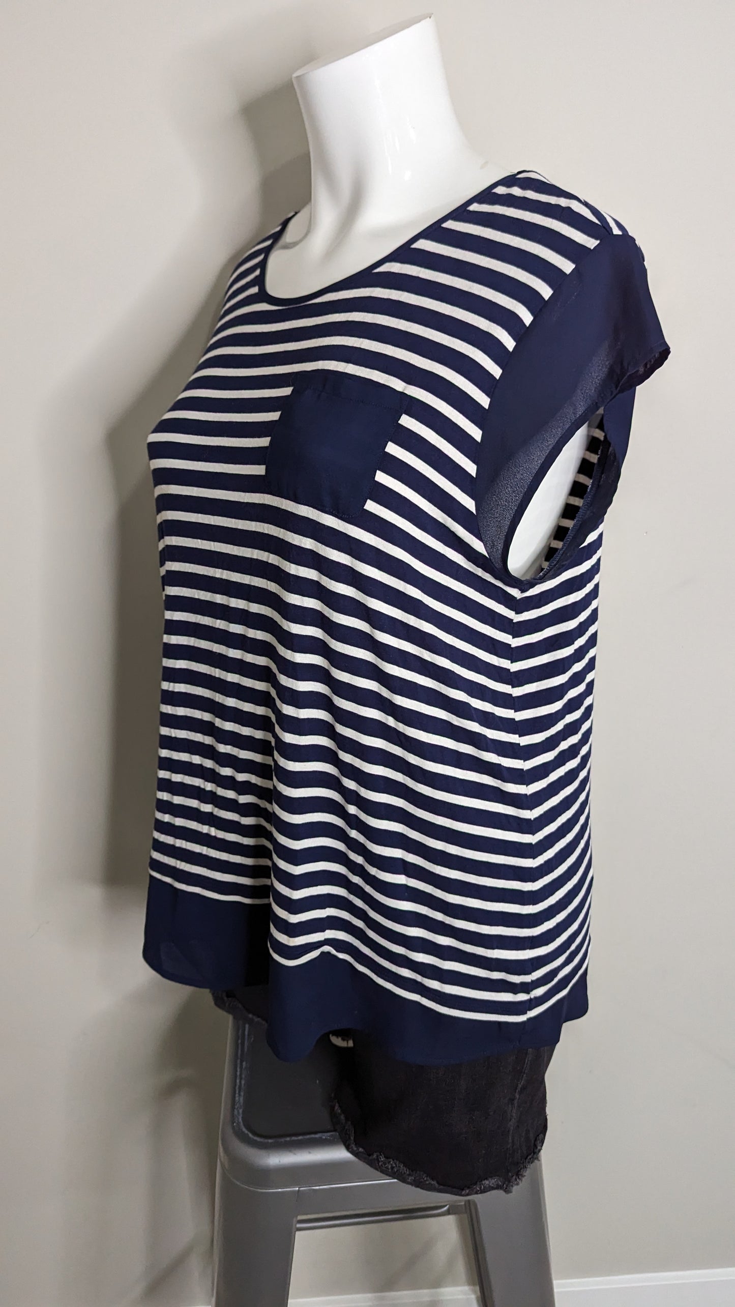 Ricki's Blue and White Striped Pocket Tee - Size XXL