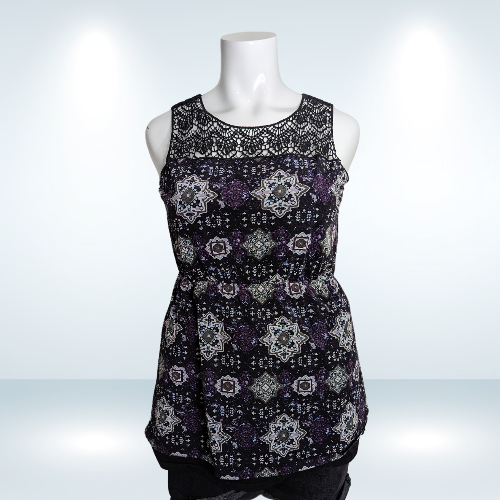 Ricki's Patterned Black and Purple Tank Blouse - Size XL