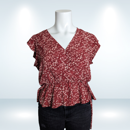 Melrose & Market Tie Waist Ruffle Sleeve Top Red Floral - Size XL