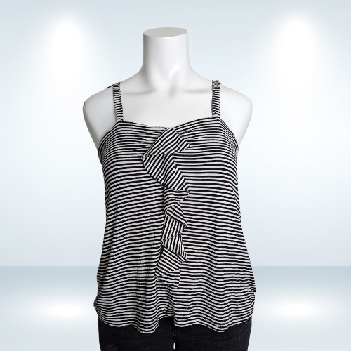 Pennington's Black & White Striped Ruffle Front Tank - Size 1X