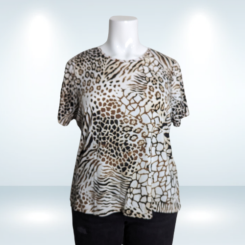 Alia Brown and White Animal Print Tee - Size 1X