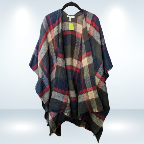 Quagga Plaid Cape Fringe Poncho Wrap  - One Size Fits Most