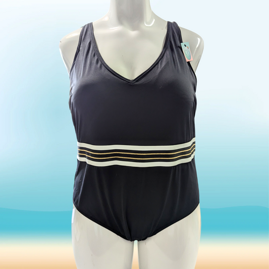 Addition Elle One-Piece Swimsuit with Striped Elastic Waistband - Size 3X