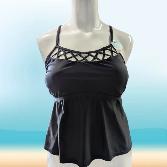 Time & Tru Tankini Top Black - Size 1X