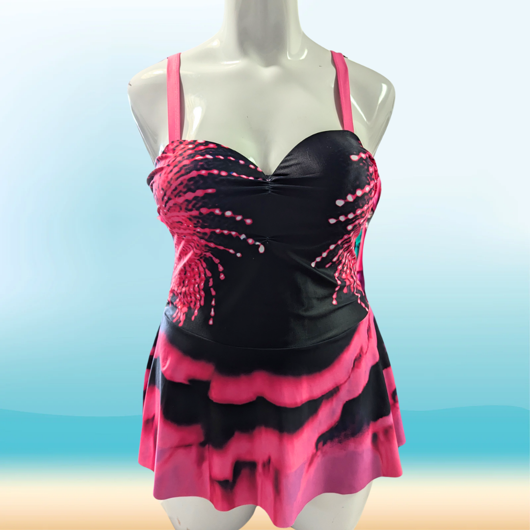 Pink and Black Tankini Top - Size XXL