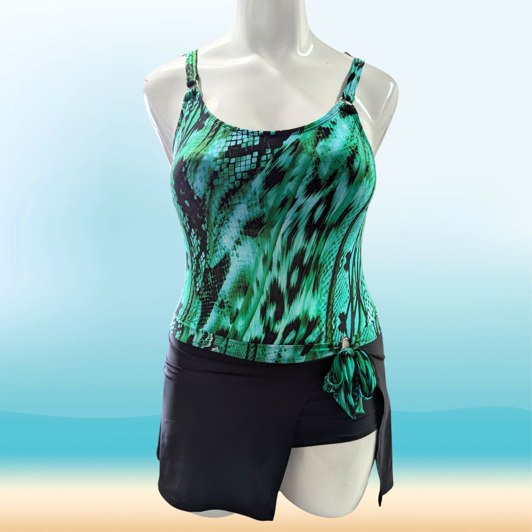 Green and Black One Piece with skirt - Size 16