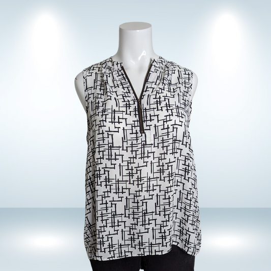 Ricki's Black & White Zipper V-Neck Blouse Tank - Size XXL