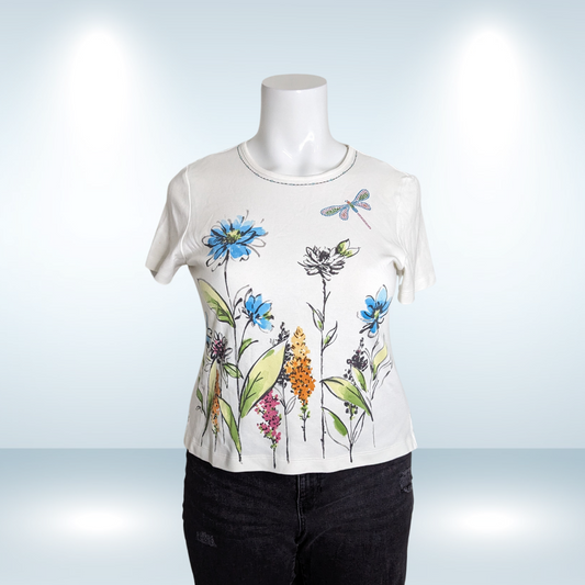 Alfred Dunner Bejewelled Flower tee - Size M