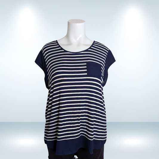 Ricki's Blue and White Striped Pocket Tee - Size XXL