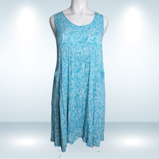 Blue Sky Paisley Sleeveless Dress w/Pockets! - Size 1X