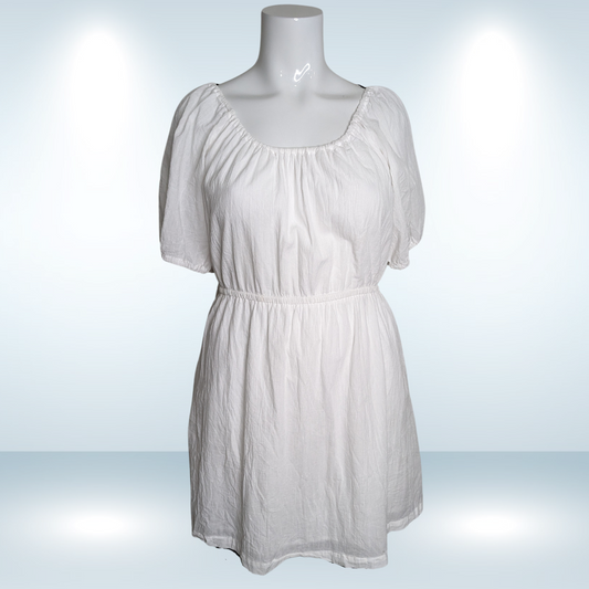 Old Navy Women's White Puff Sleeve Tie Back Cut Out Mini Swing Dress - Size XXL