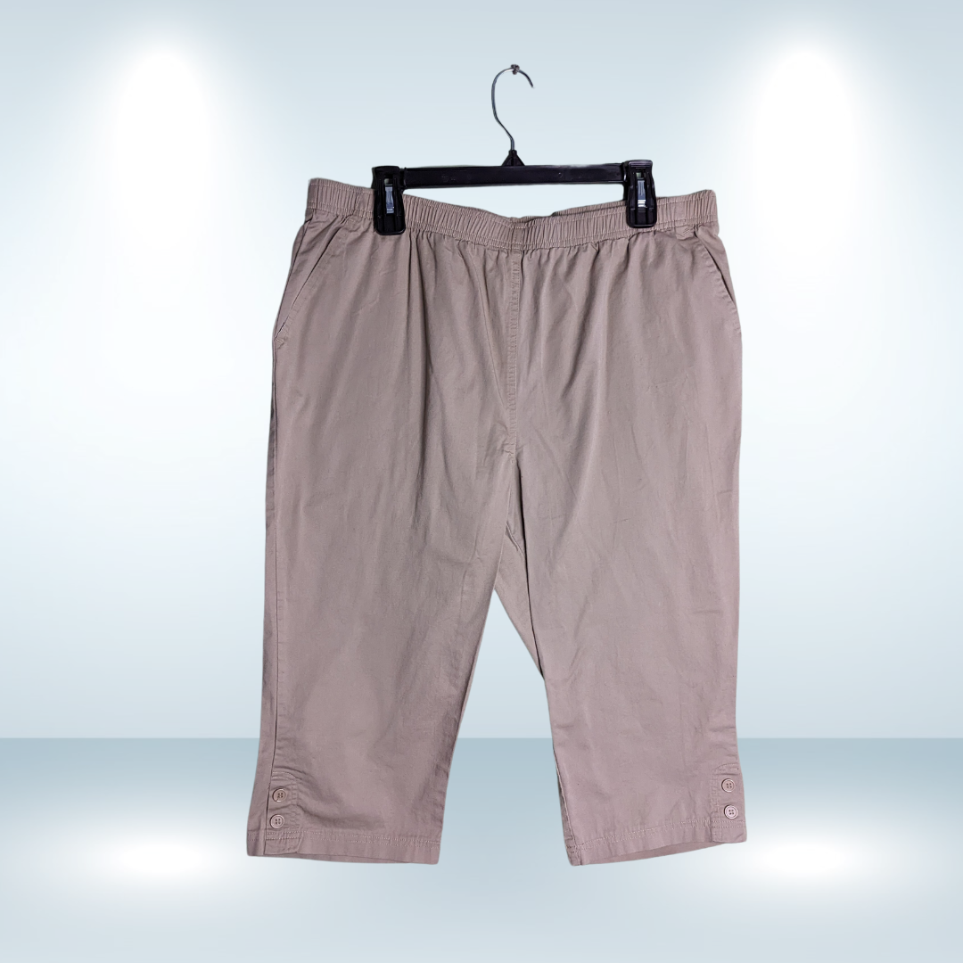 Tradition Elastic Waist Pull on Khaki Capri - Size 16