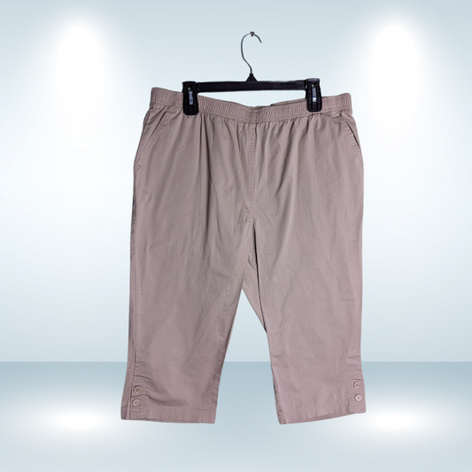 Tradition Elastic Waist Pull on Khaki Capri - Size 16