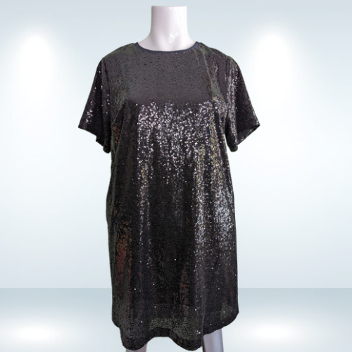 Joe Fresh Black Sequin T-Shirt Dress - Size 1X