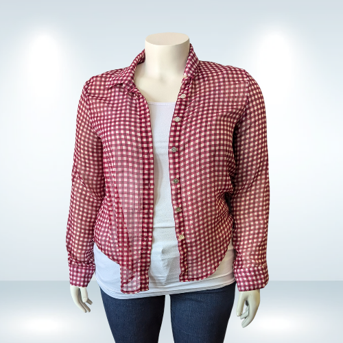 Red and White Checkered Plaid Shirt - Size L