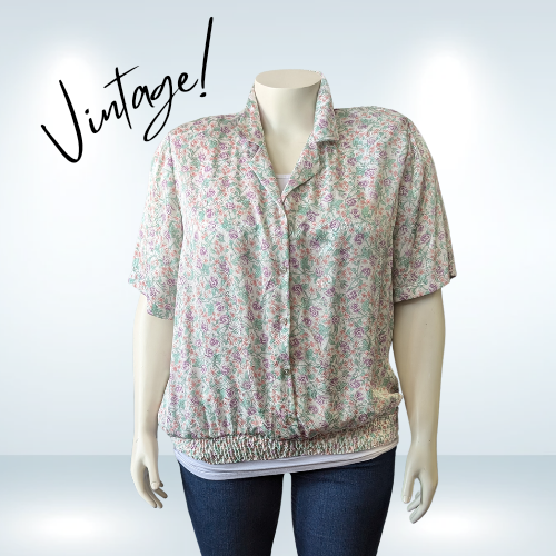 JMS Vintage Floral Short Sleeve Button Up - Size 20/22