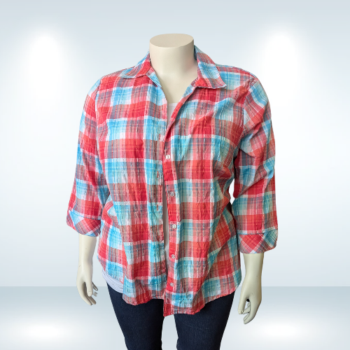 Alia Button Down Plaid Top - Size 20