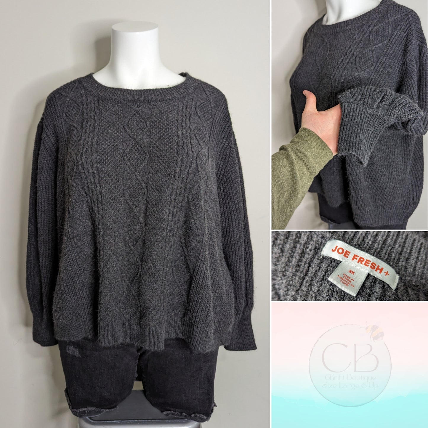 Joe Fresh Gray Crop Knit Sweater - Size 3X