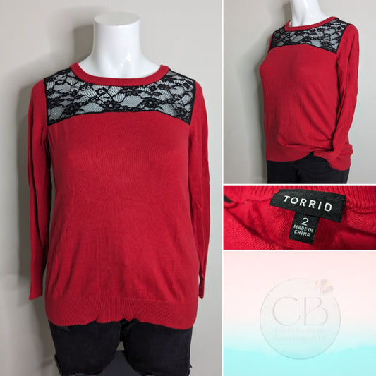 Torrid Red Lace Inset Pullover - Size 2(X)