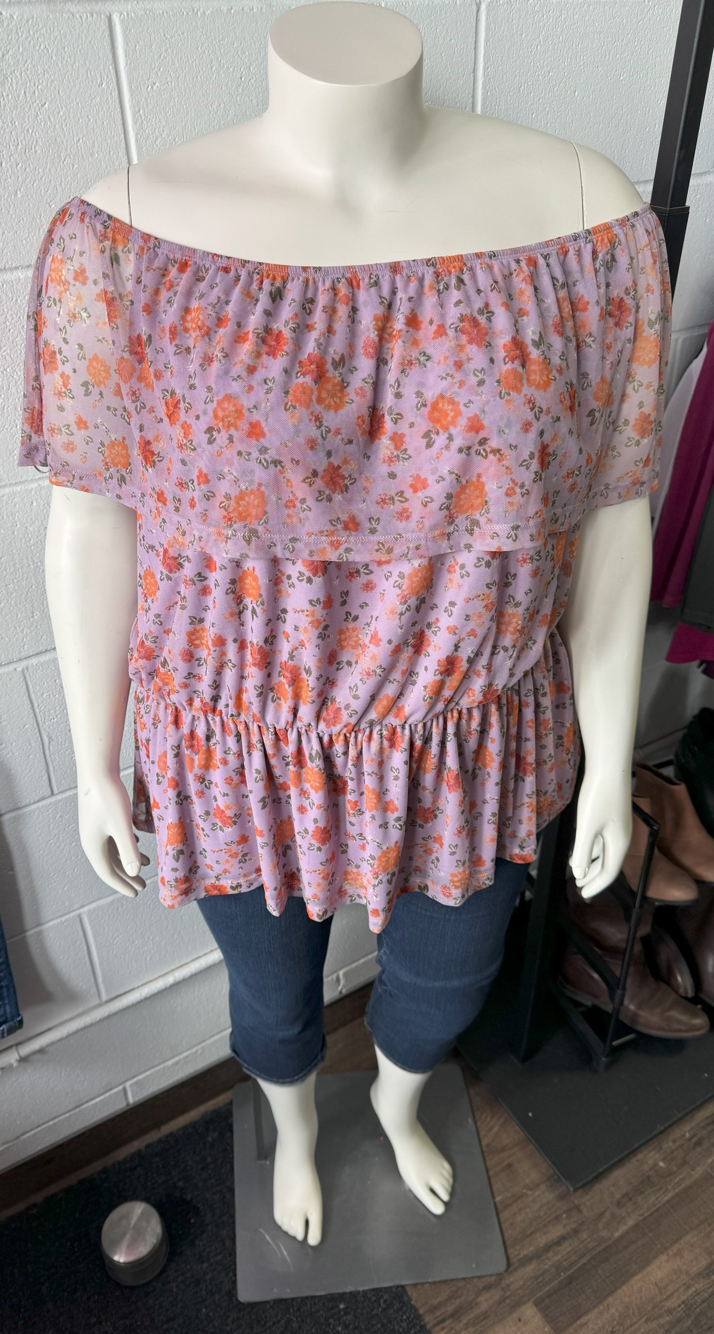 Addition Elle Off Shoulder Floral Mesh Top Size 3X - In Store Special