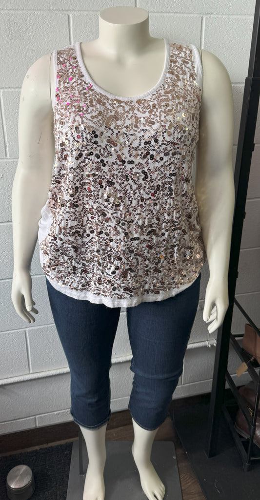 ANA White and Rose Gold Sequin Tank Top Size 2X - In Store Special