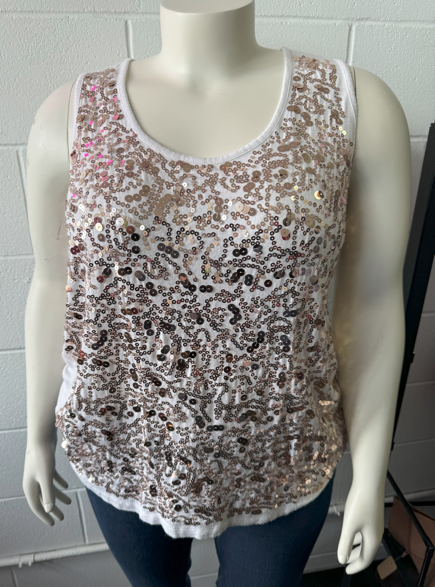 ANA White and Rose Gold Sequin Tank Top Size 2X - In Store Special