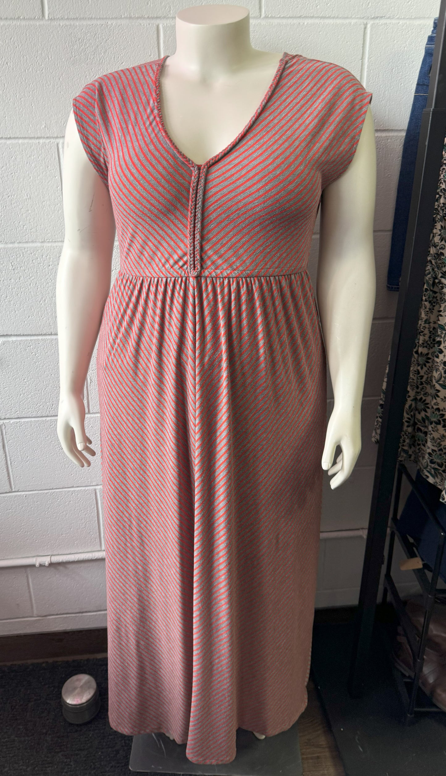 Torrid Braided Trim Grey & Orange Striped Maxi Dress Size 1X - In Store Special