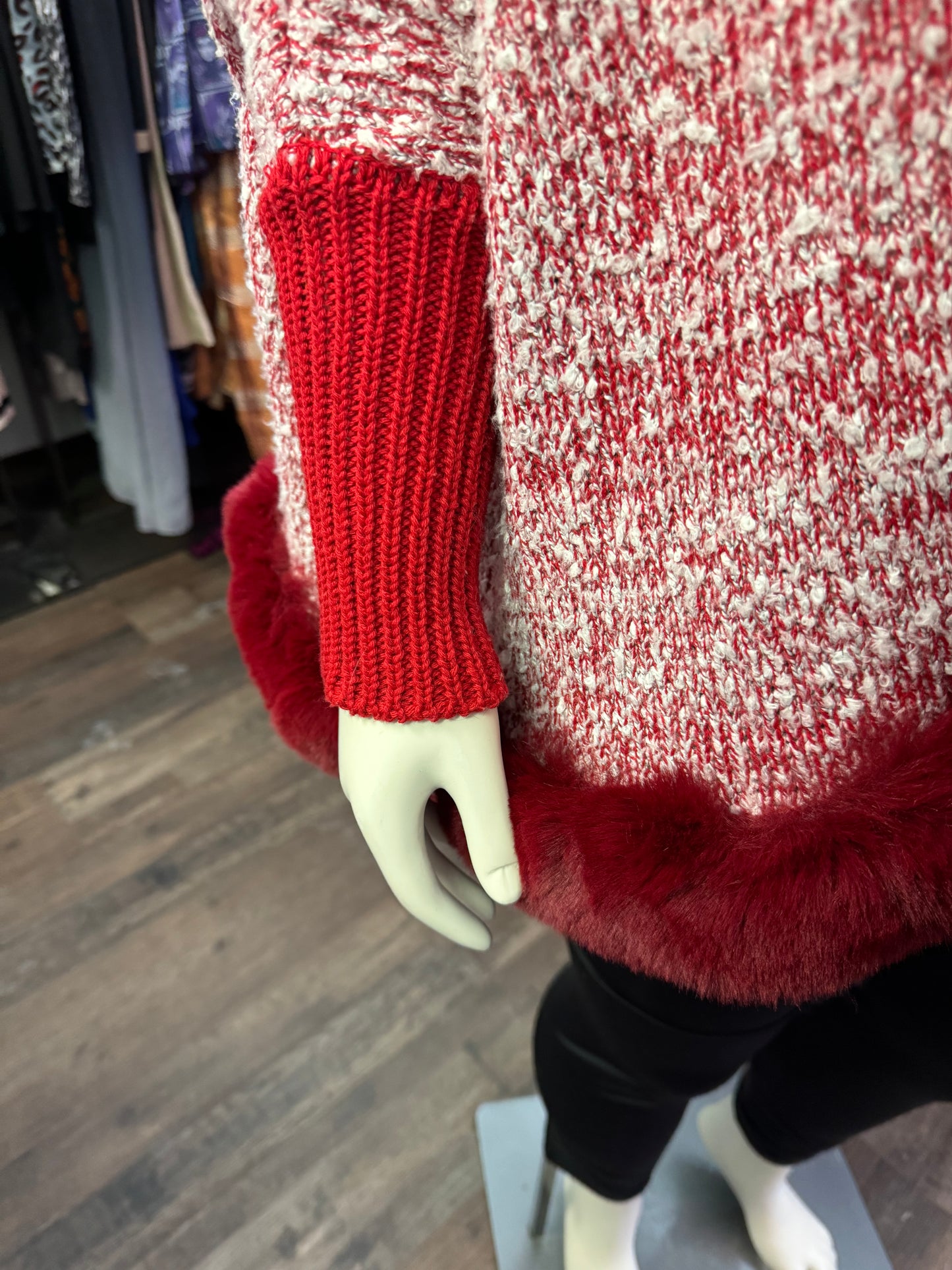 Unknown Brand Red Fuzzy Poncho - O/S