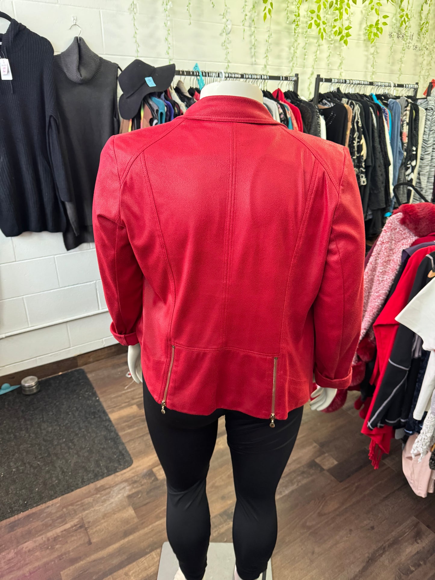 Vex Faux Leather Red Jacket - Size 18