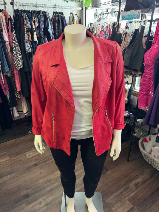 Vex Faux Leather Red Jacket - Size 18