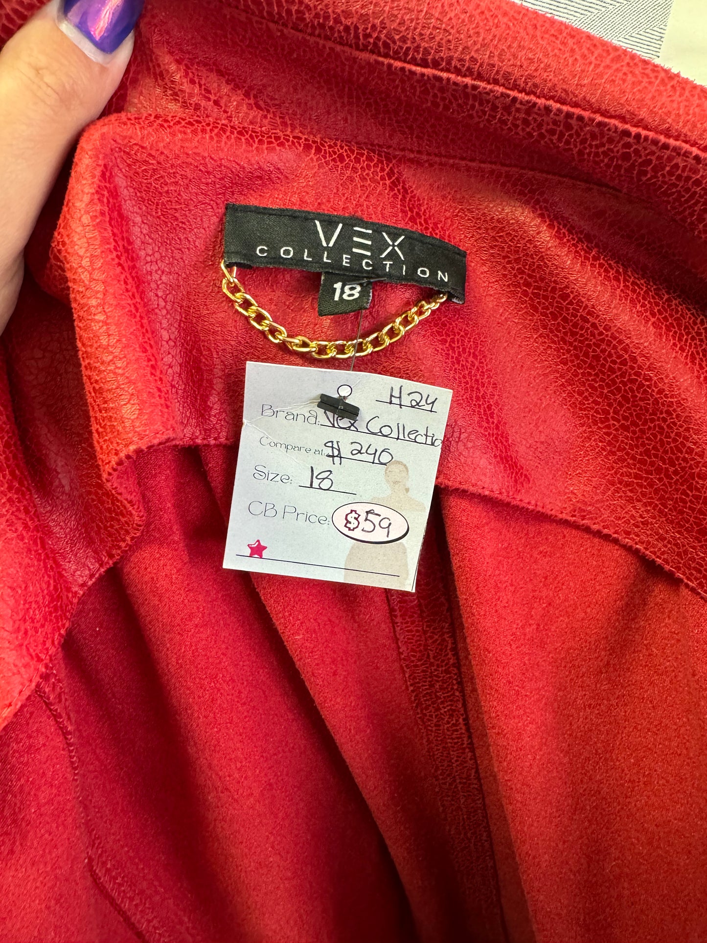 Vex Faux Leather Red Jacket - Size 18