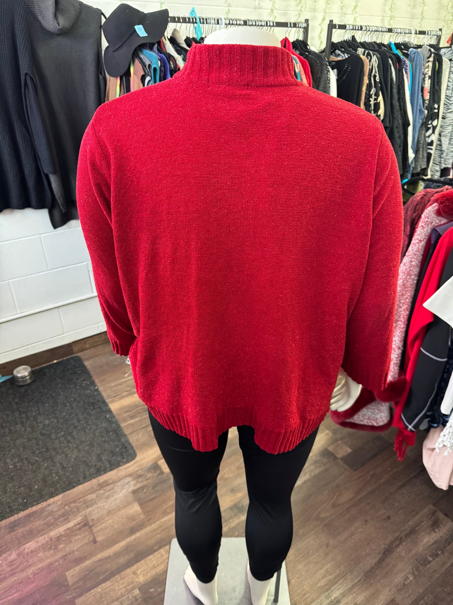 Pennington's Red Sparkle Zip Up Sweater - Size 2X