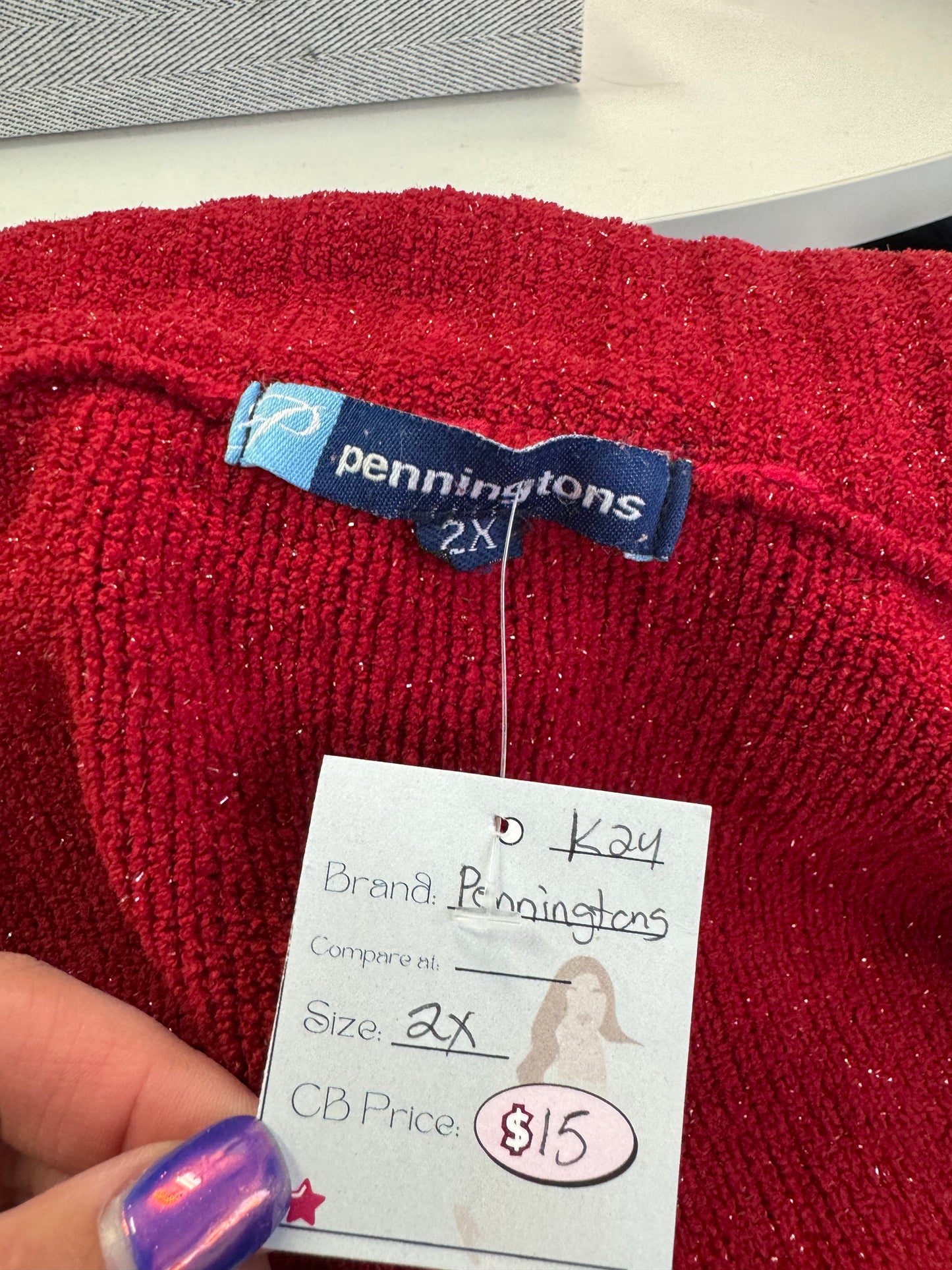 Pennington's Red Sparkle Zip Up Sweater - Size 2X