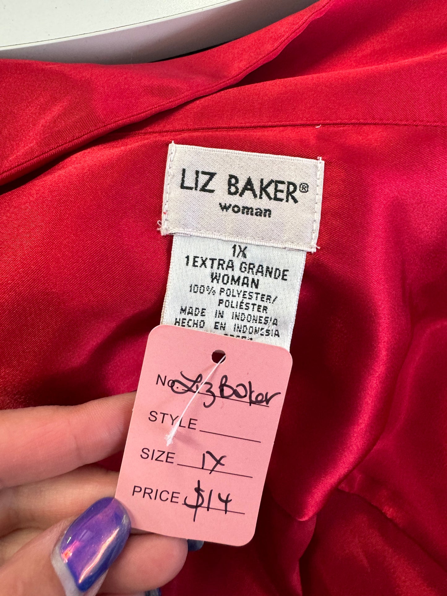 Liz Baker Shiny Red Blouse - Size 1X