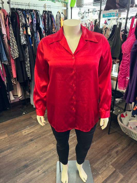 Liz Baker Shiny Red Blouse - Size 1X