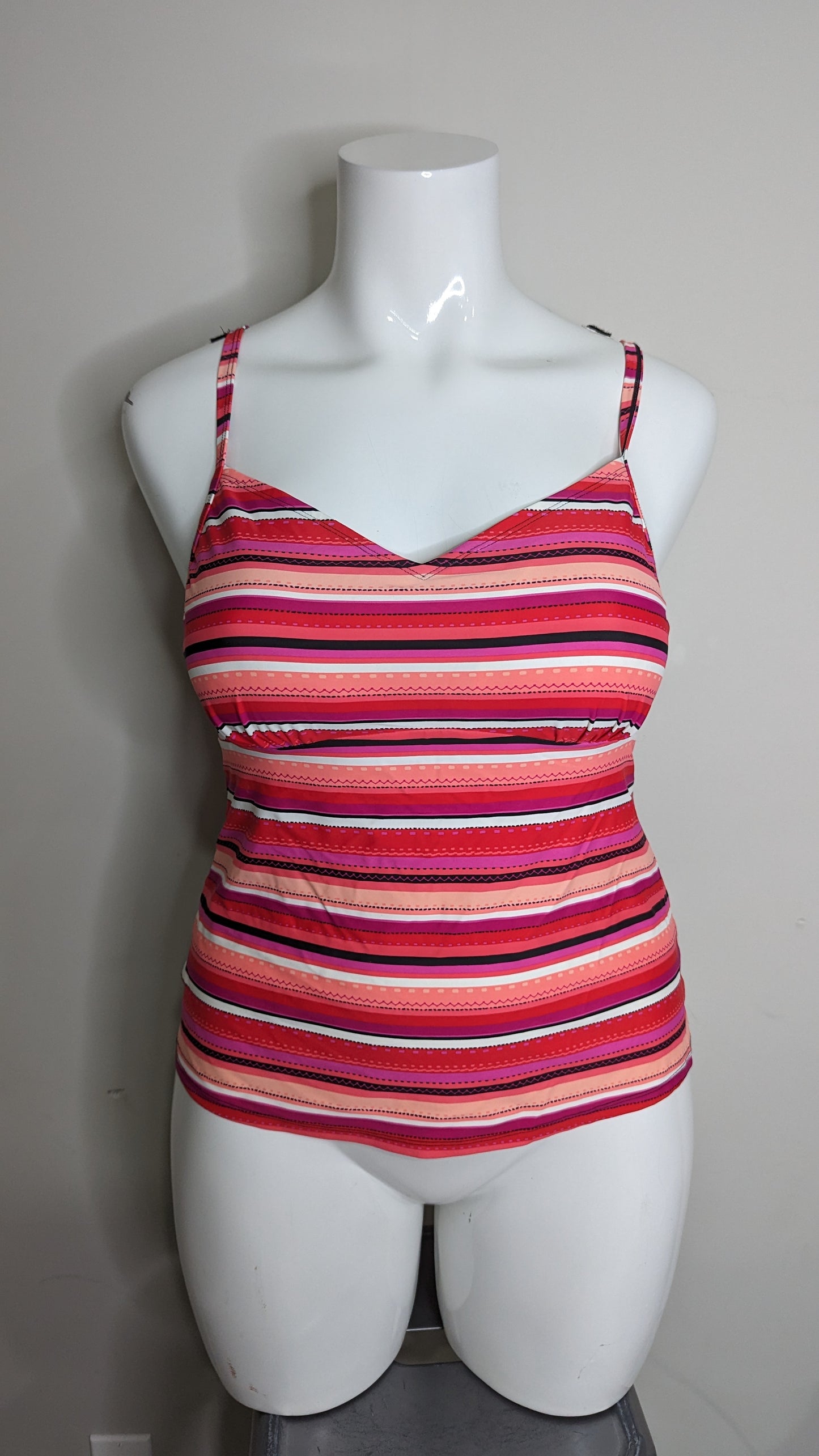 Christina Pink Striped Tankini Top - Size 18