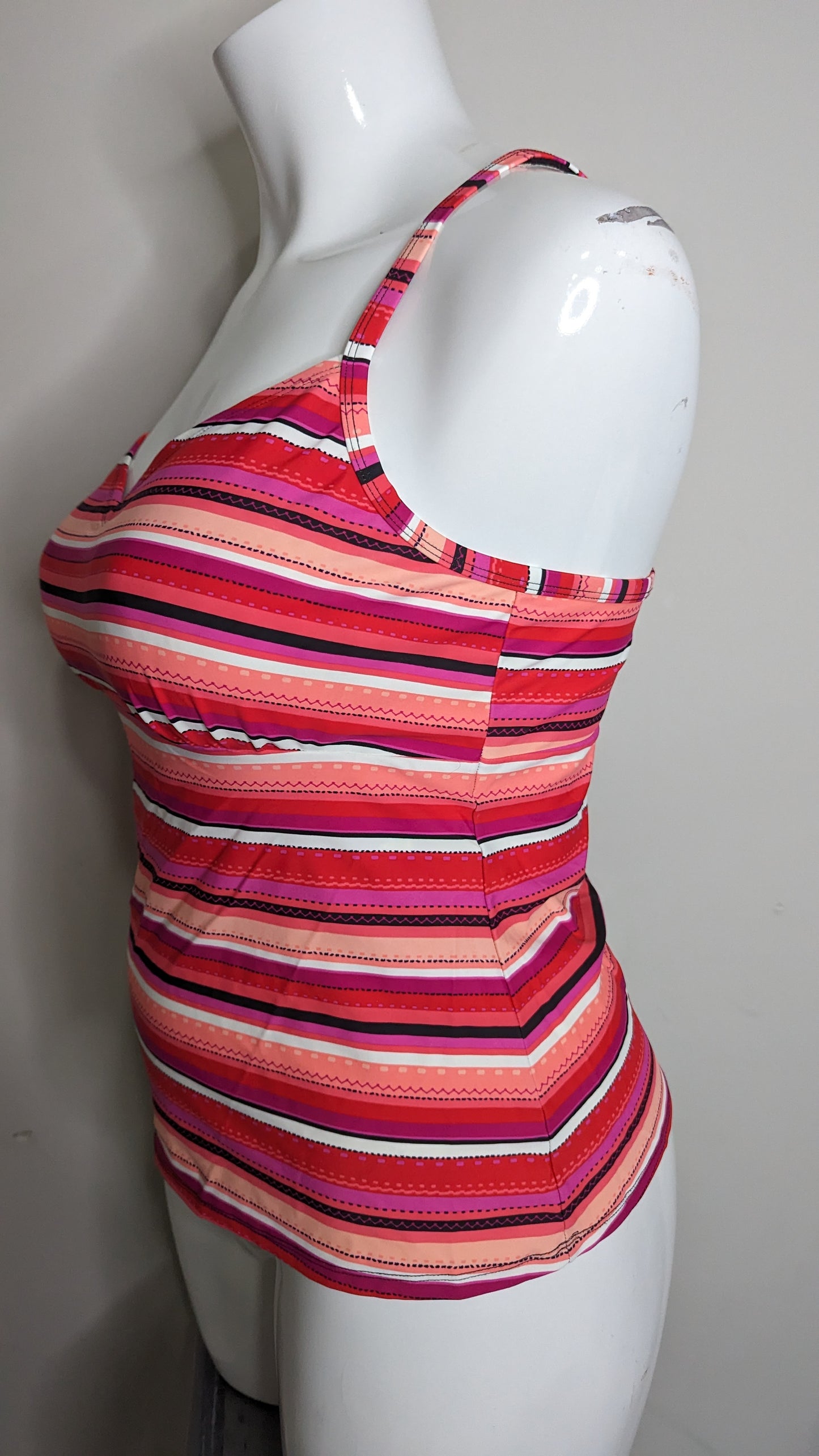 Christina Pink Striped Tankini Top - Size 18