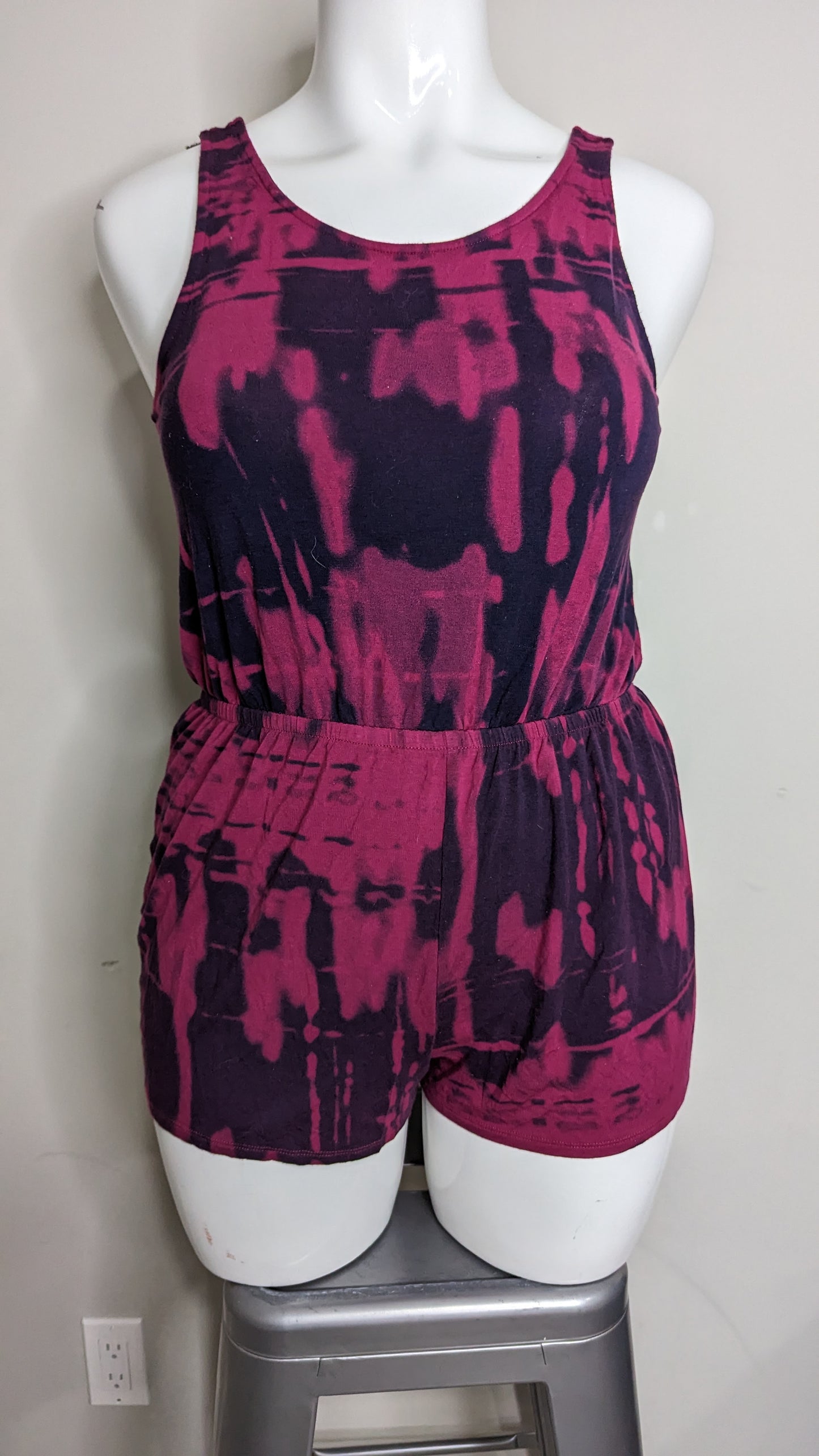 George Women's Printed Pink and Black Tank Romper - Size L