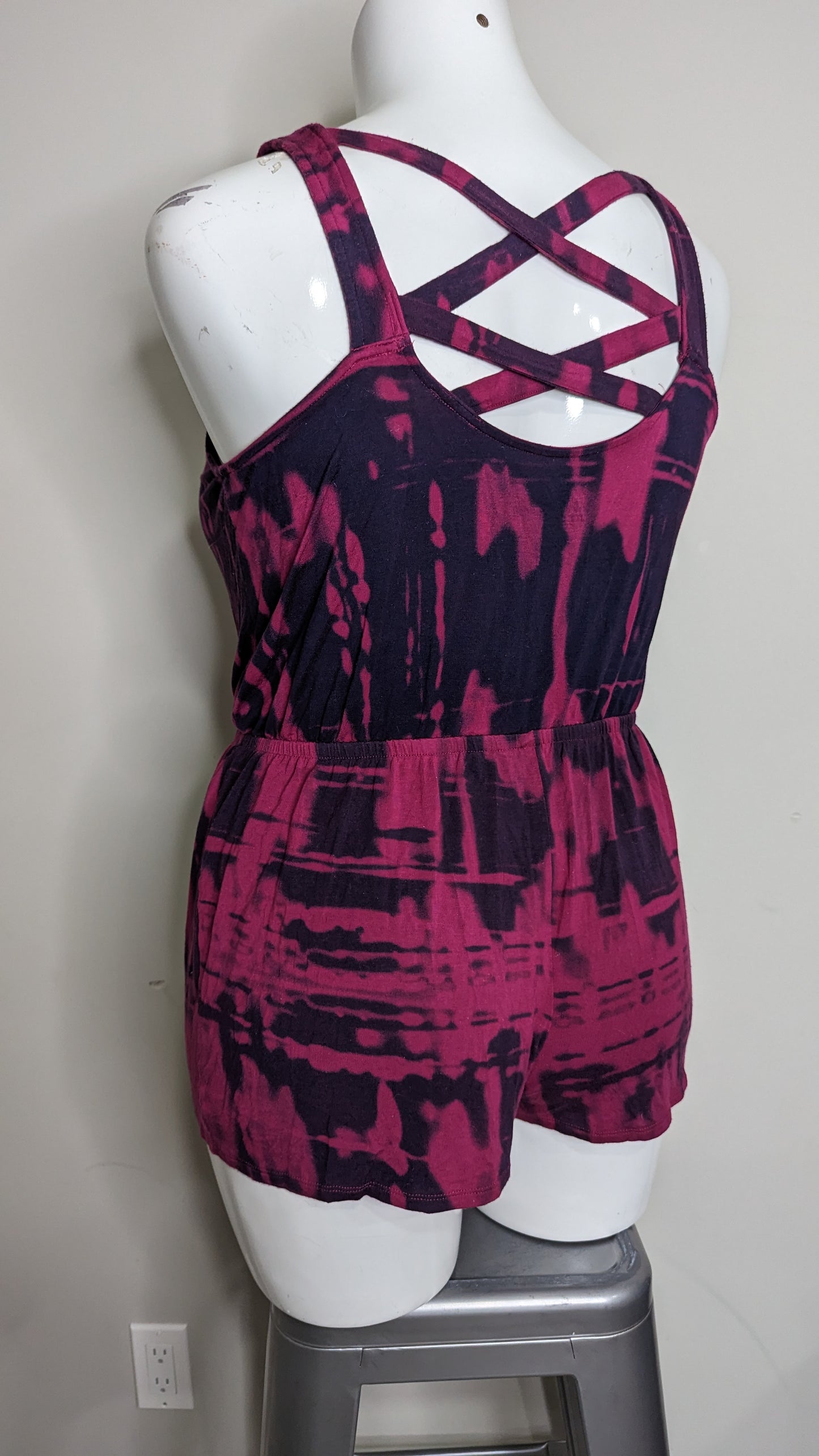 George Women's Printed Pink and Black Tank Romper - Size L