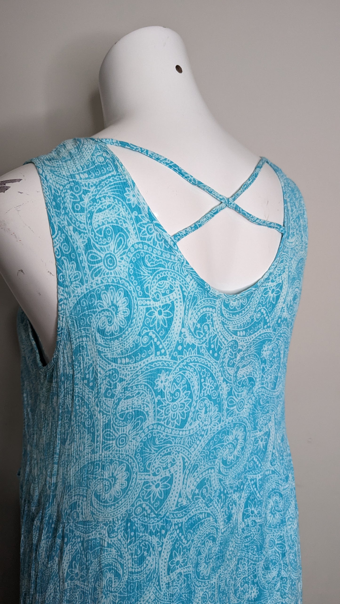 Blue Sky Paisley Sleeveless Dress w/Pockets! - Size 1X