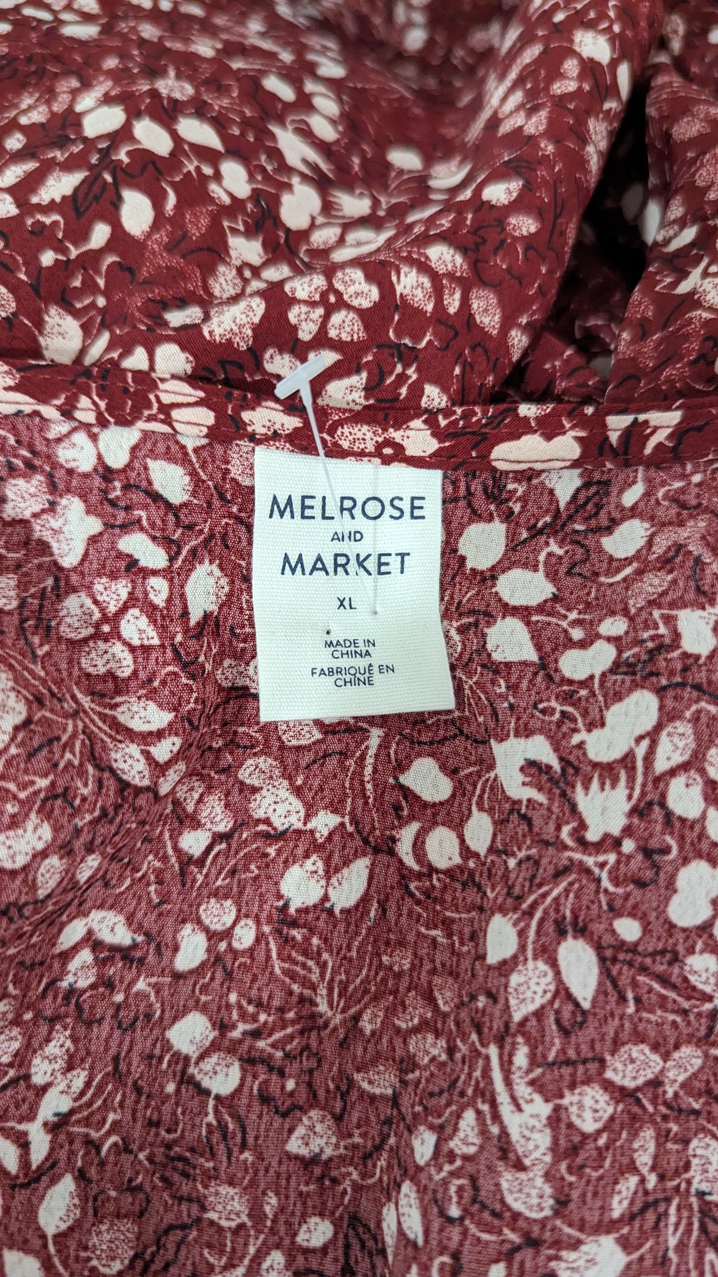 Melrose & Market Tie Waist Ruffle Sleeve Top Red Floral - Size XL