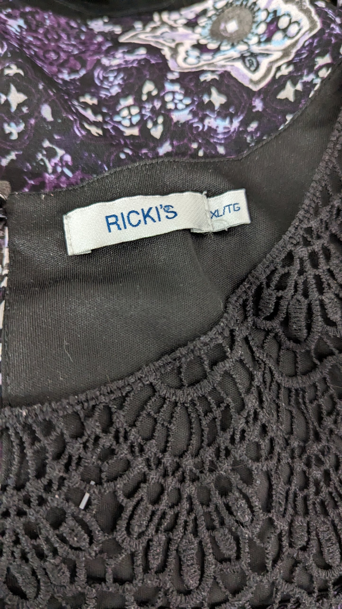 Ricki's Patterned Black and Purple Tank Blouse - Size XL