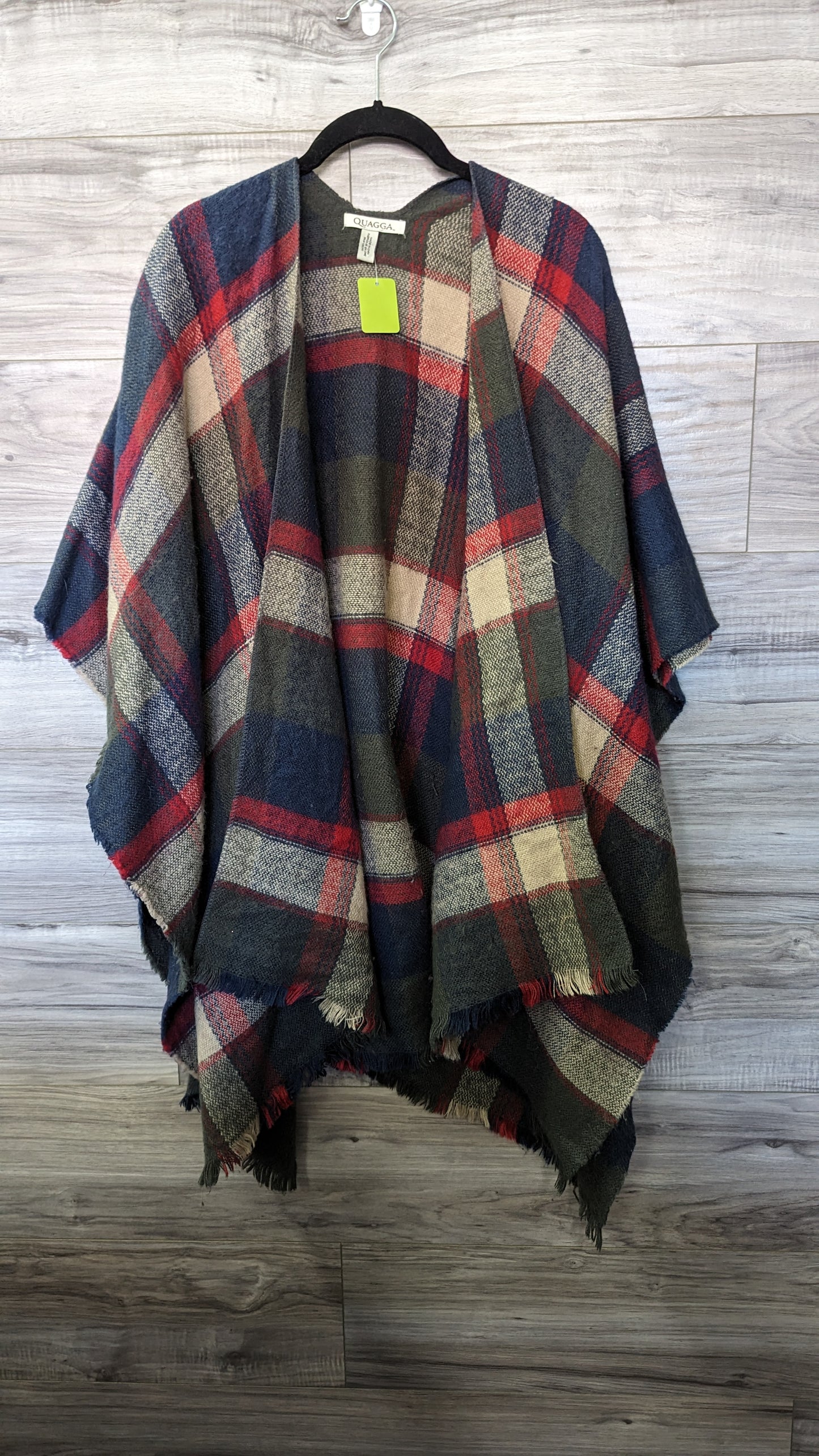 Quagga Plaid Cape Fringe Poncho Wrap  - One Size Fits Most