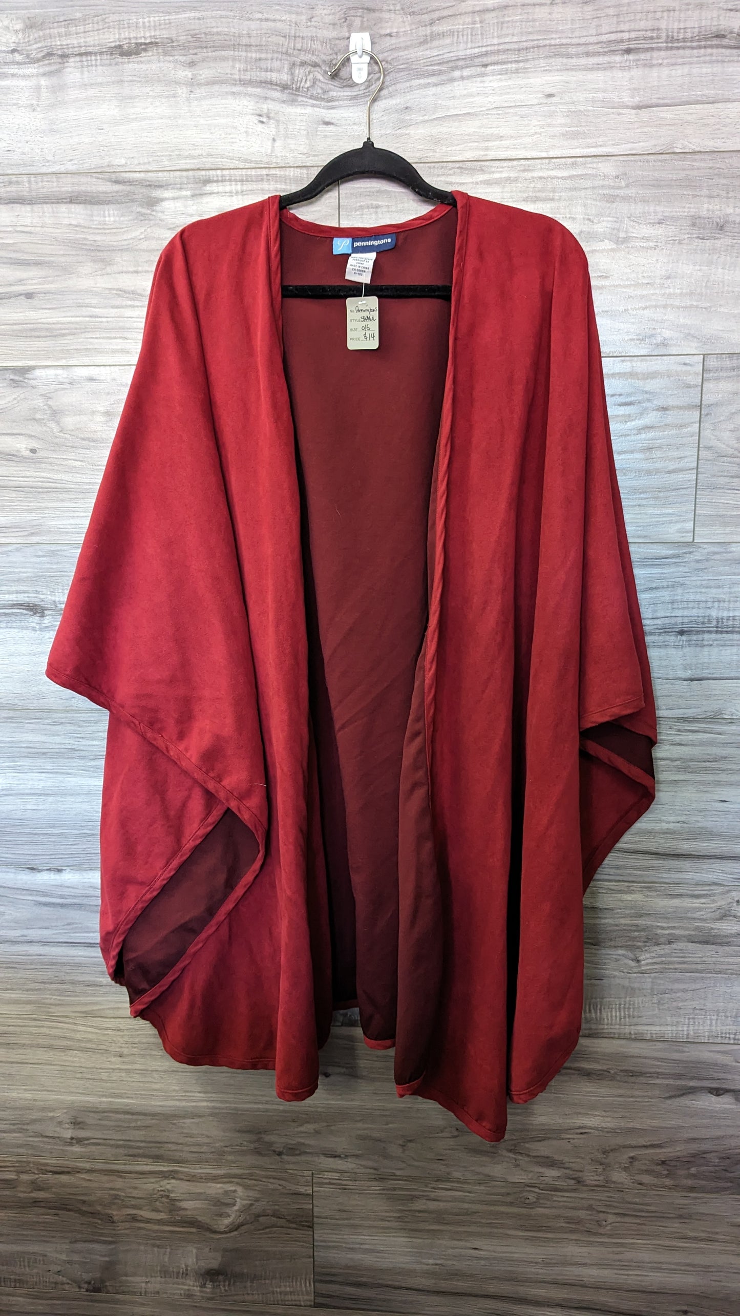 Pennington's Red Suede Style Shawl - One Size