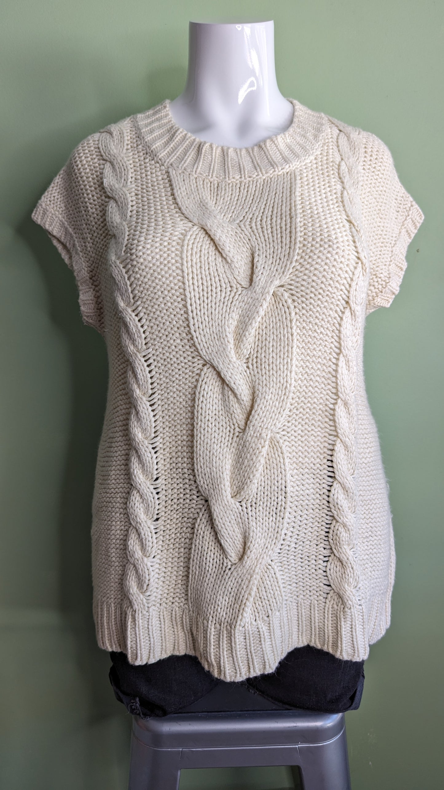 Devoted Cream Thick Short Sleeve Knit Sweater -Size XL