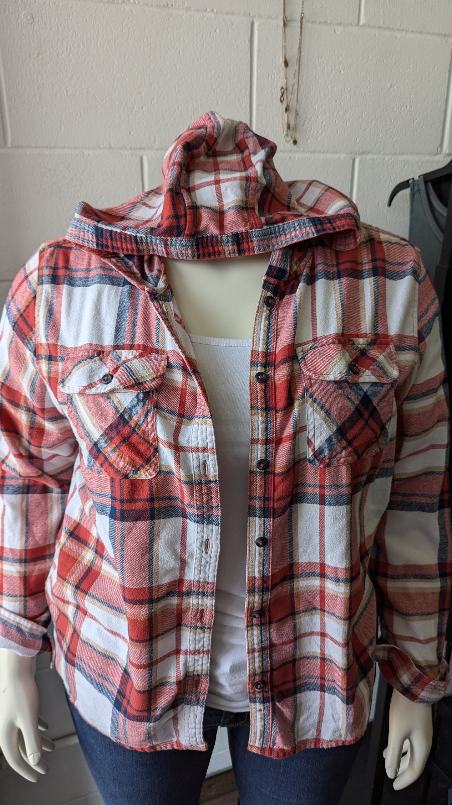 Boston Traders Hooded Plaid Button Up Schacket -  Size XL