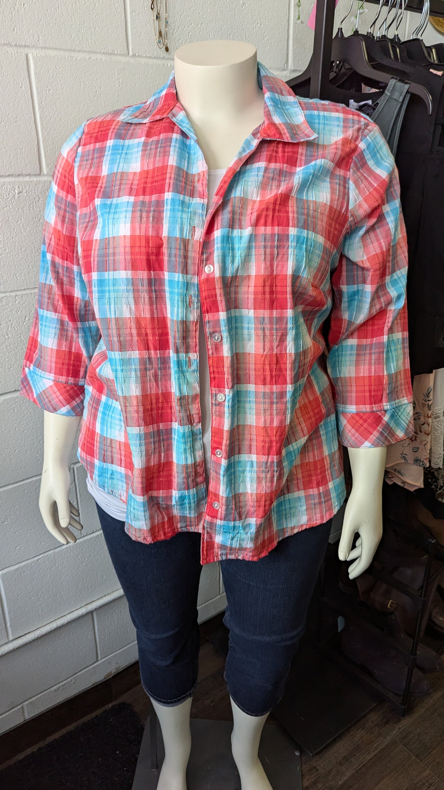 Alia Button Down Plaid Top - Size 20