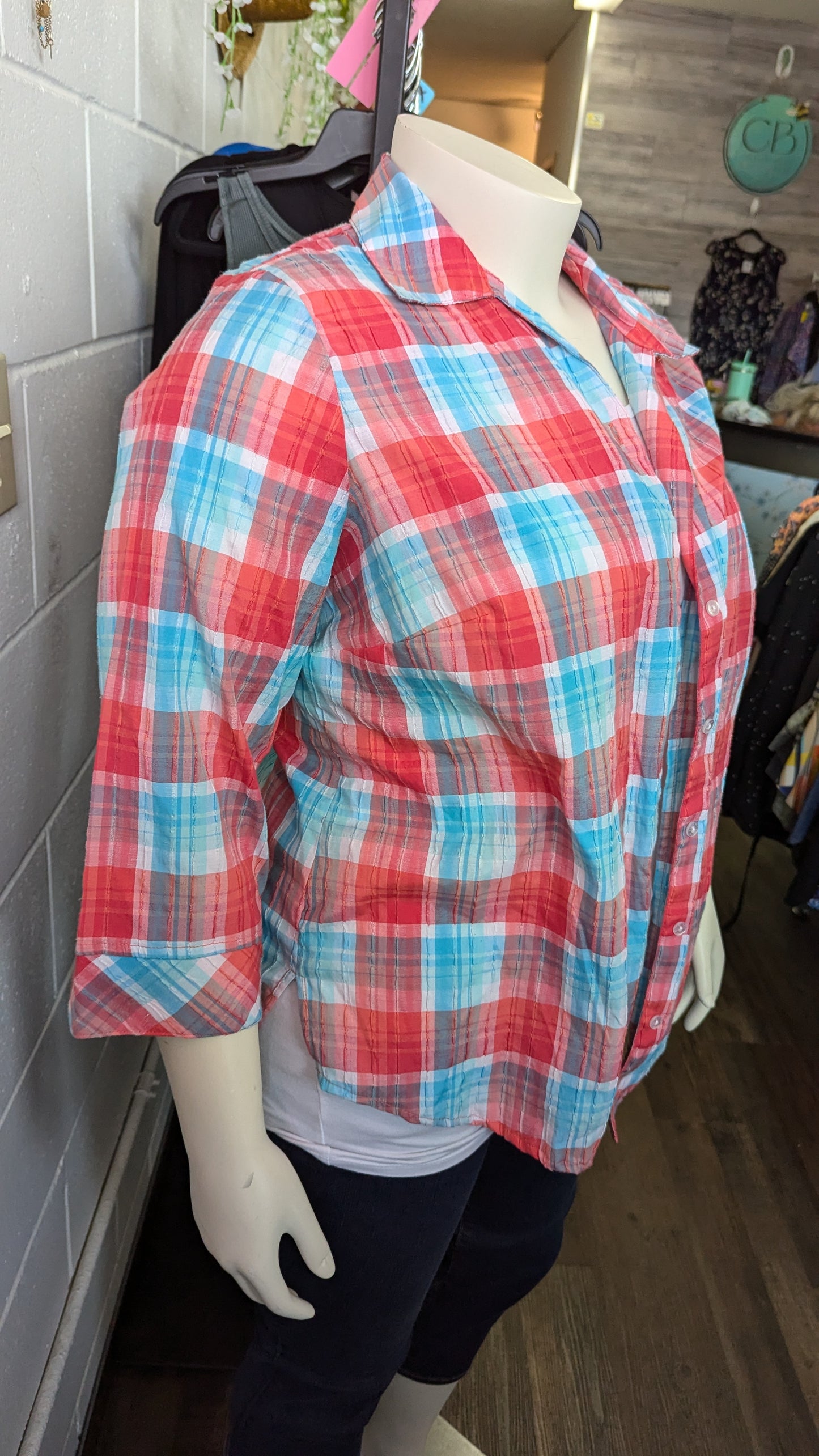 Alia Button Down Plaid Top - Size 20