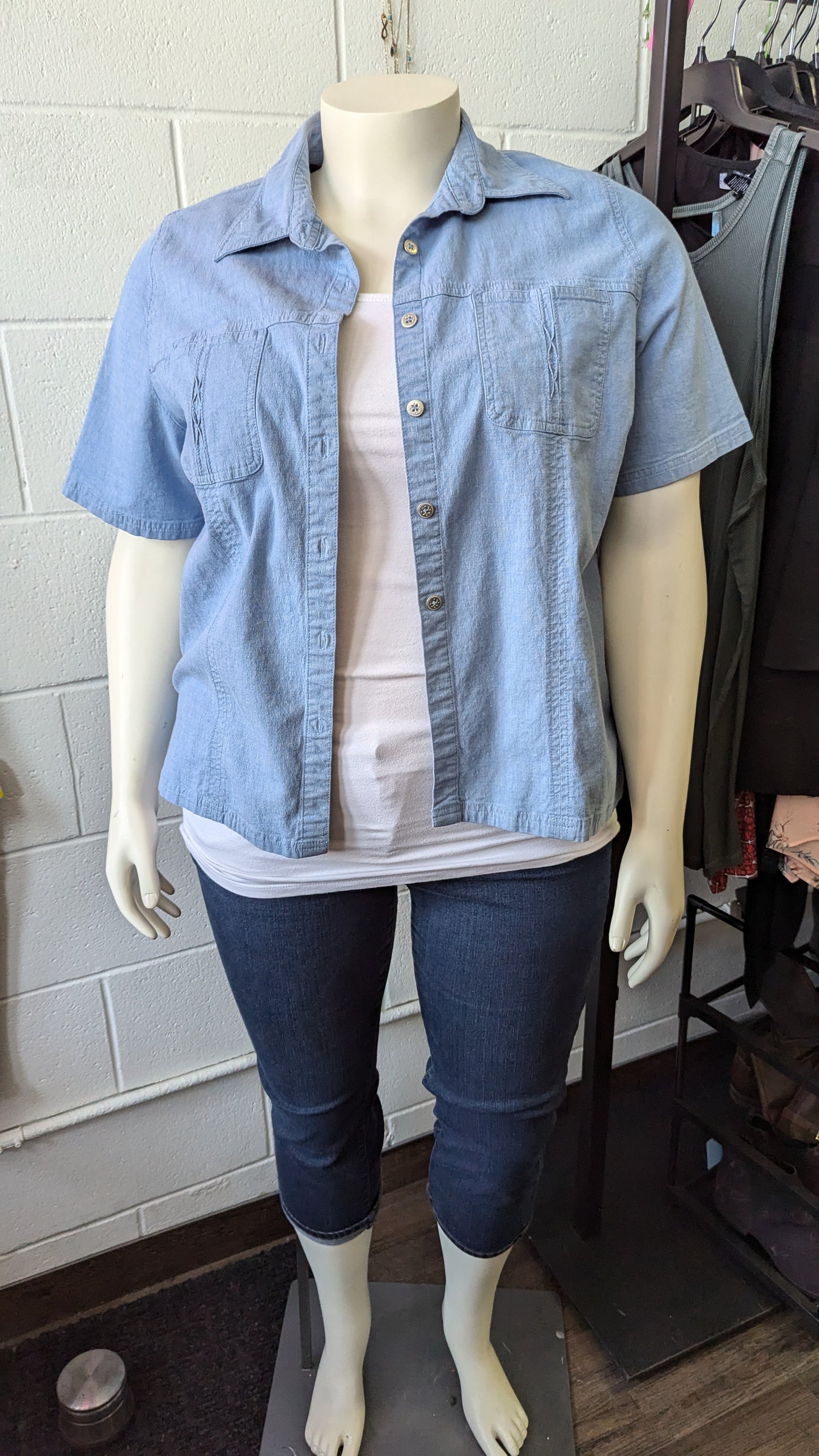 Vintage Lana Sport Denim Short Sleeve Button Up - Size 20